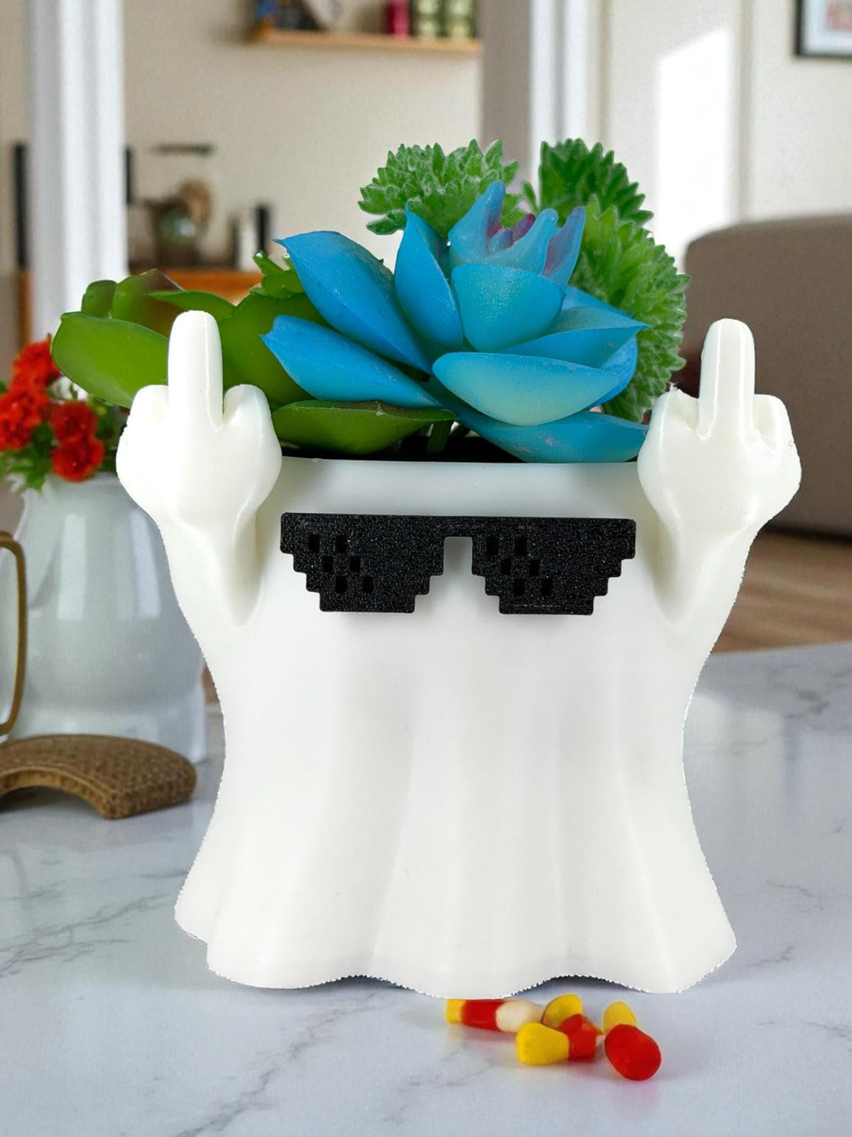 Middle Finger Ghost Planter – Funny Halloween Succulent Pot