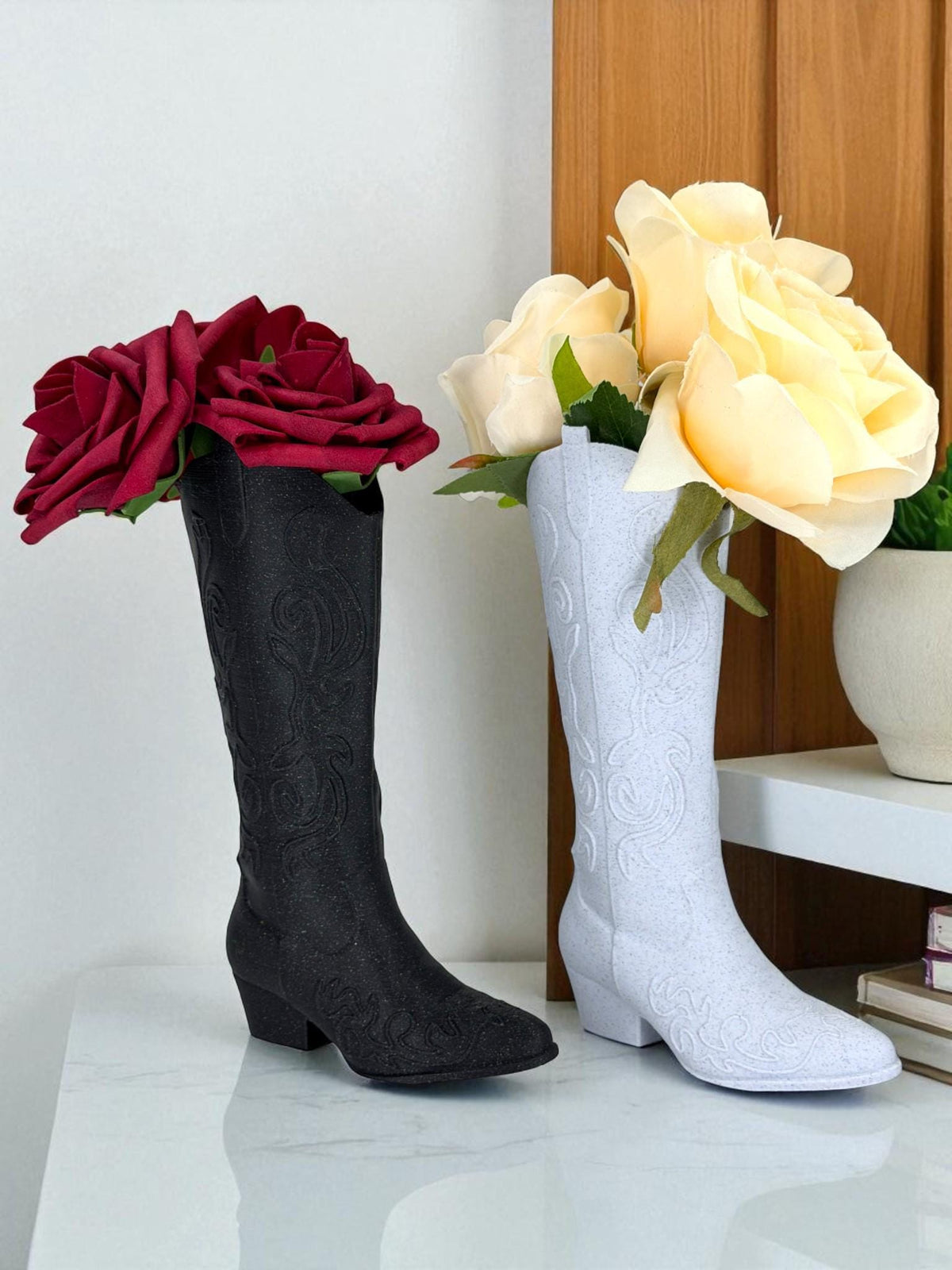 Cowboy Boot Vase – Western Flower Holder - Rustic Country Centerpiece - Boot Planter