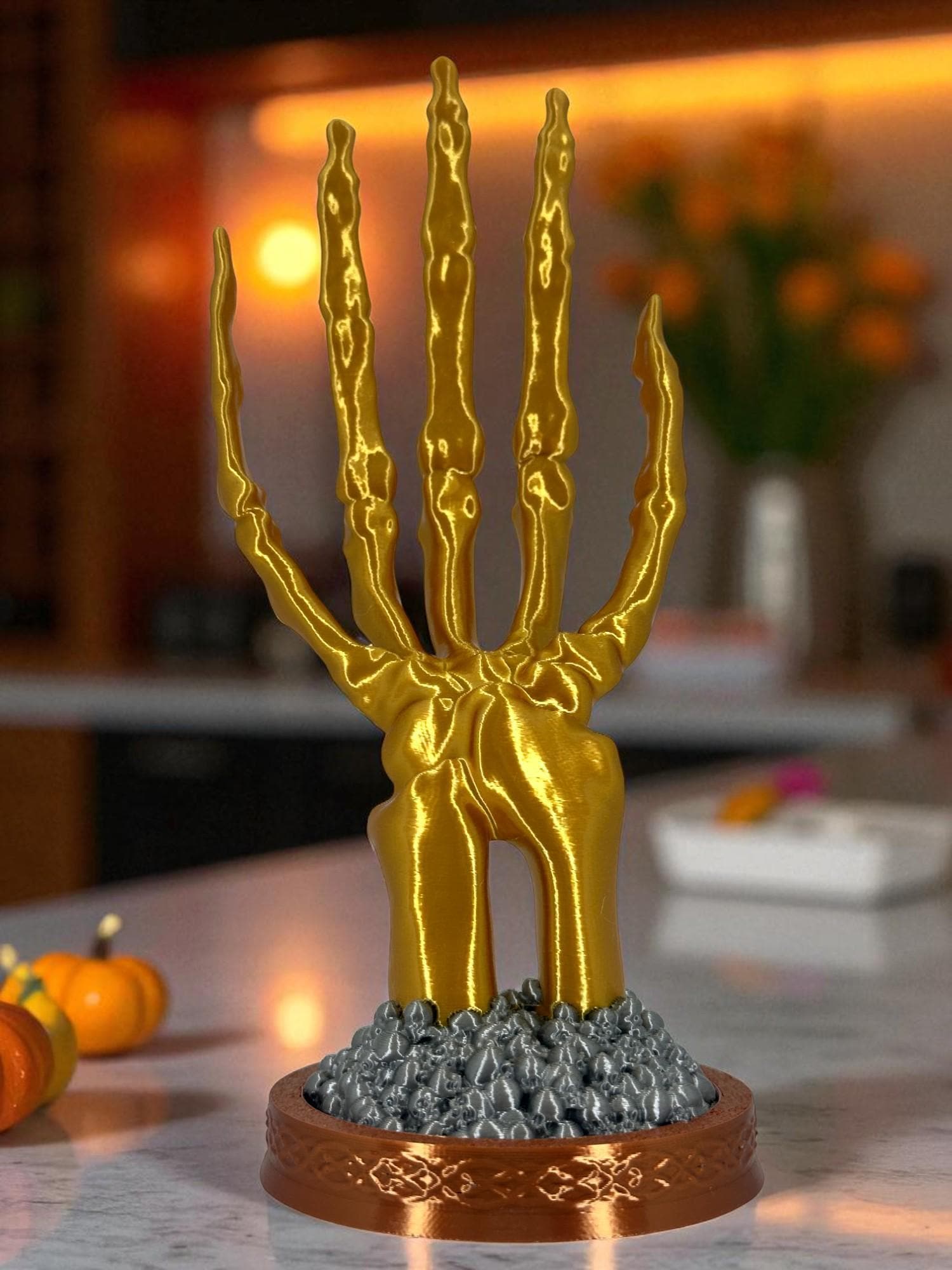 Skeleton Hand Ring Holder – Glossy Gold Gothic Jewelry Stand