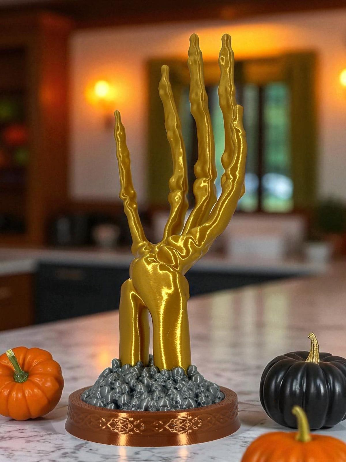 Skeleton Hand Ring Holder – Glossy Gold Gothic Jewelry Stand