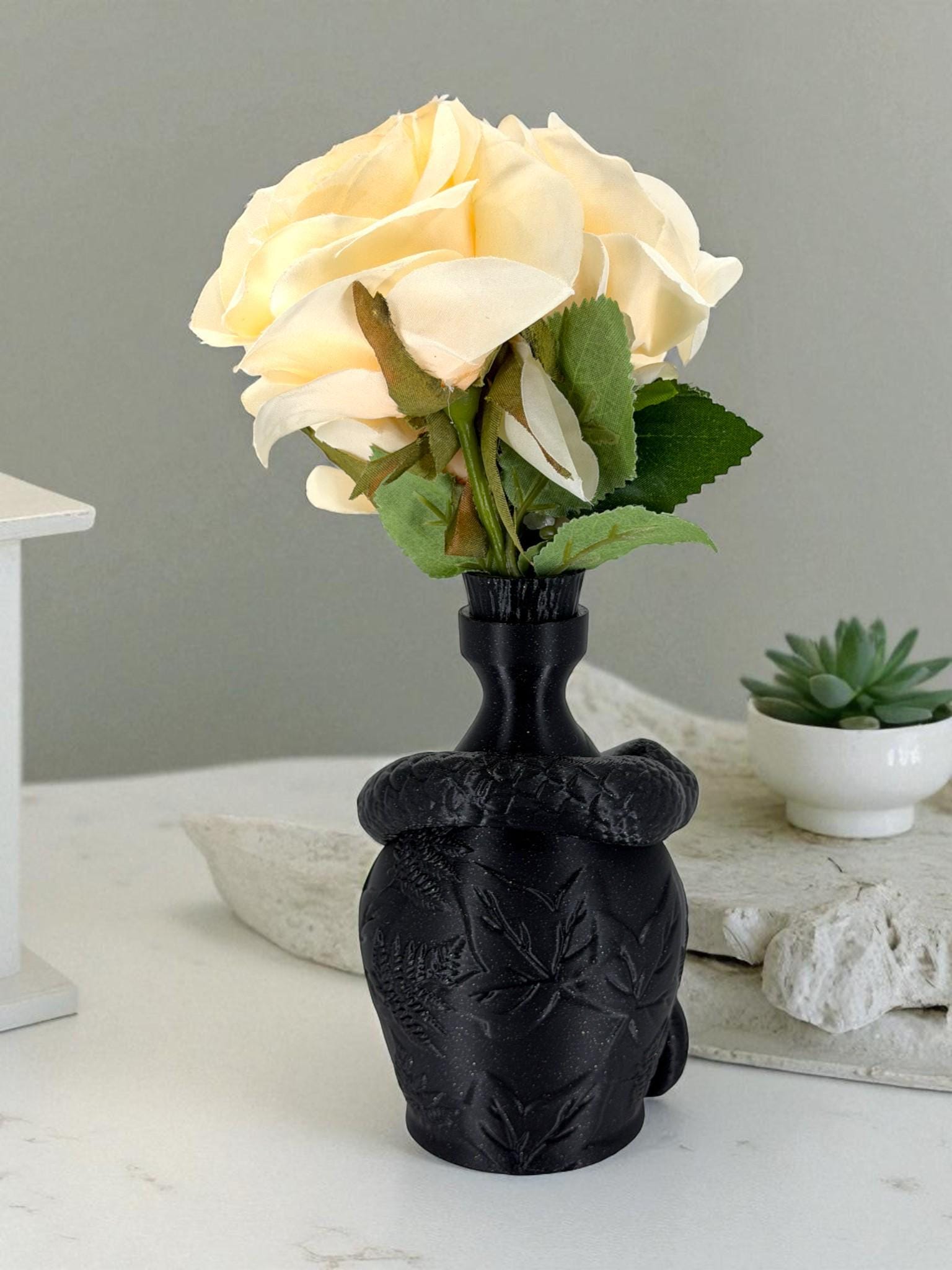 Snake Bottle Vase – Botanical Serpent Bud Vase, Textured Home Decor
