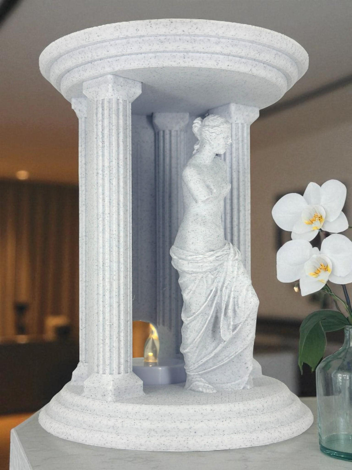 Venus Statue LED Candle Holder – Marble White Greek Temple Decor