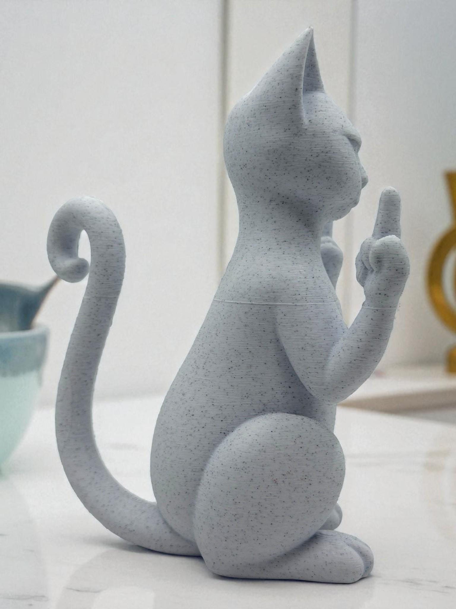 Middle Finger Cat Statue – Funny Rude Desk Decor
