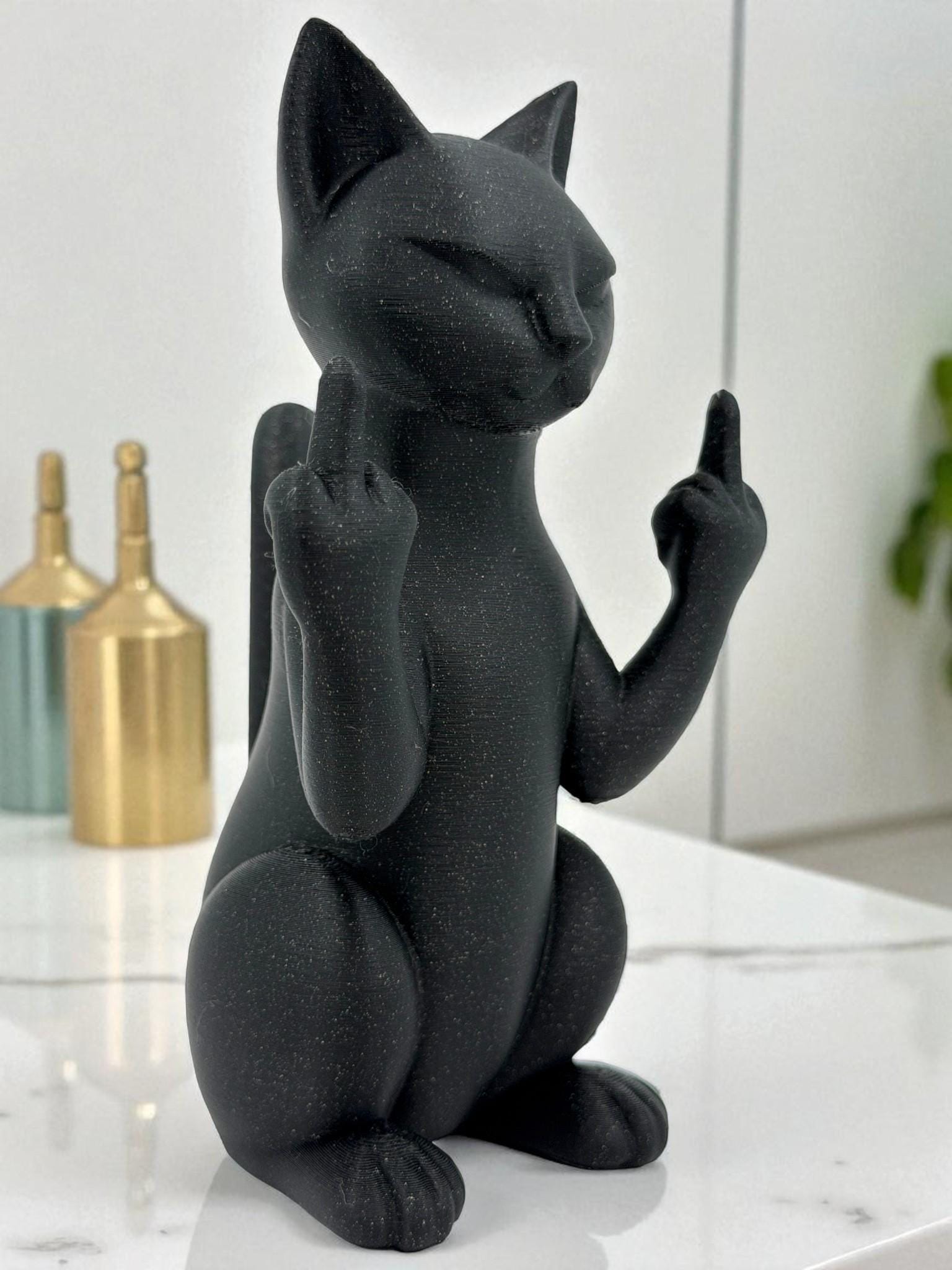 Middle Finger Cat Statue – Funny Rude Desk Decor