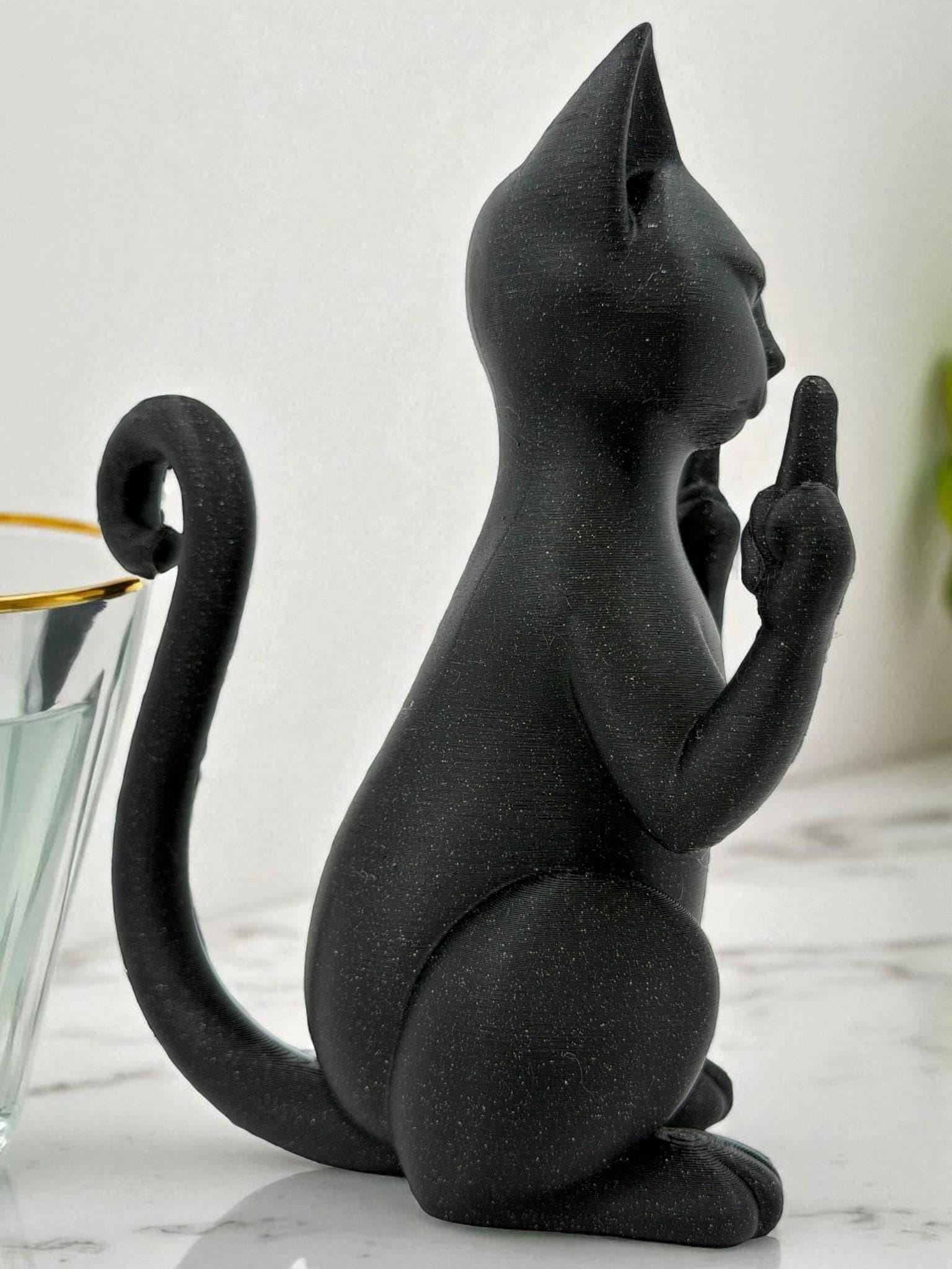 Middle Finger Cat Statue – Funny Rude Desk Decor