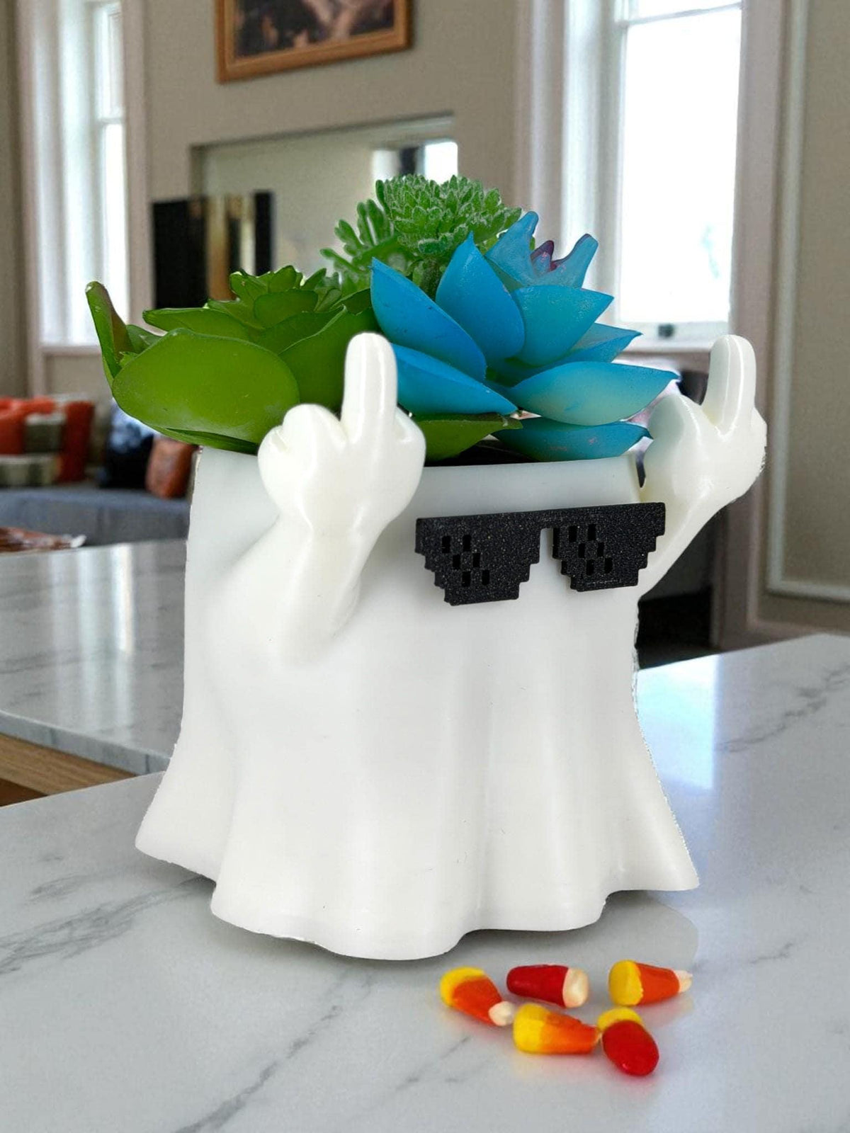 Middle Finger Ghost Planter – Funny Halloween Succulent Pot