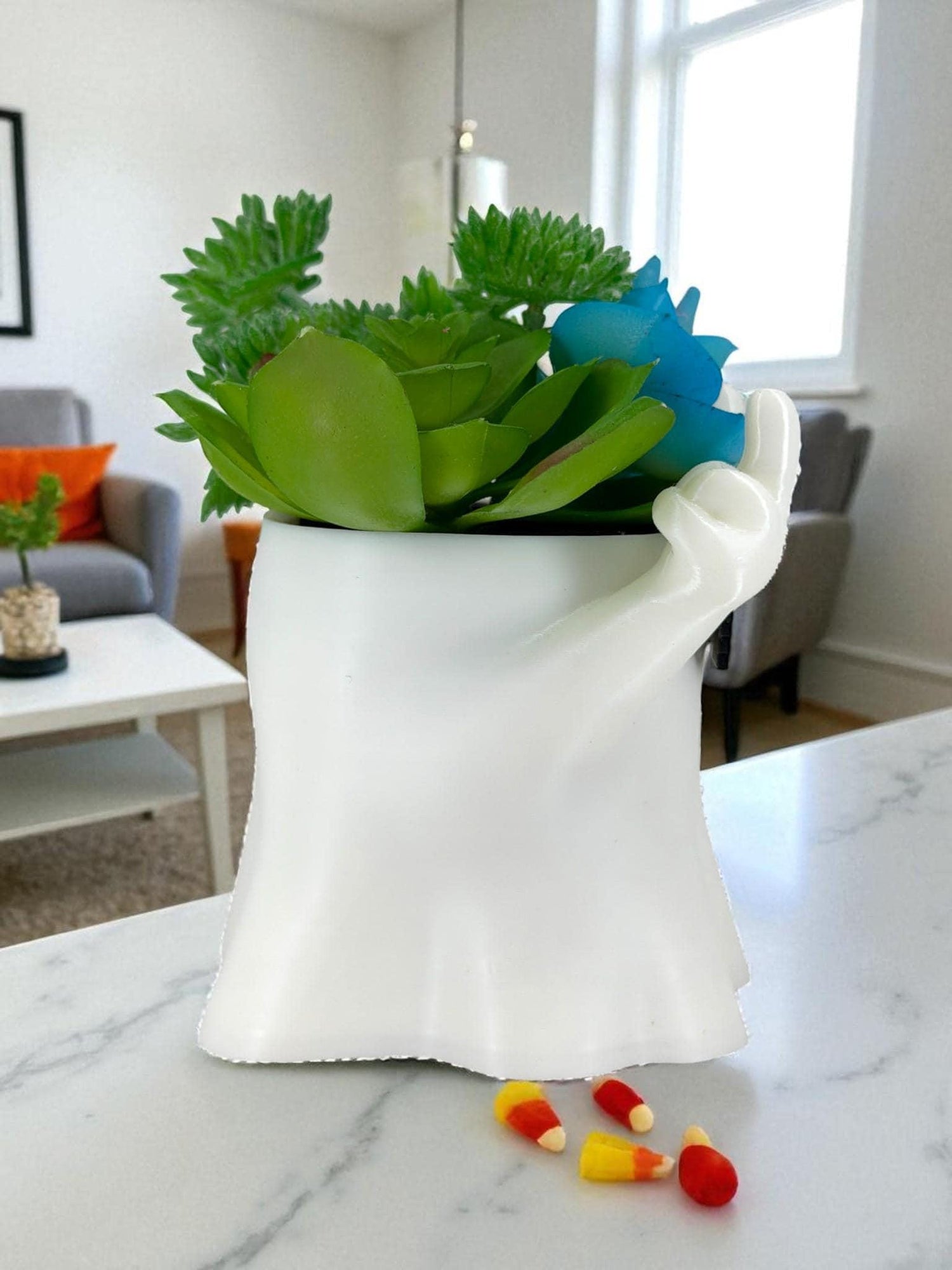 Middle Finger Ghost Planter – Funny Halloween Succulent Pot