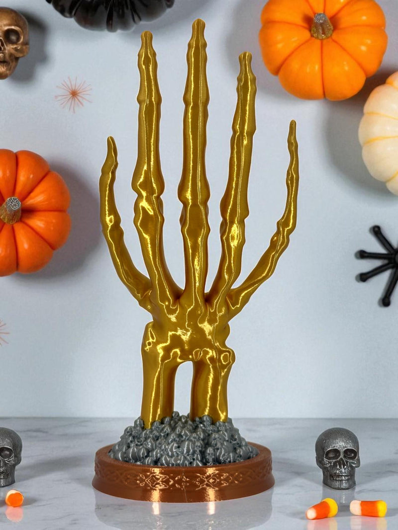 Skeleton Hand Ring Holder – Glossy Gold Gothic Jewelry Stand