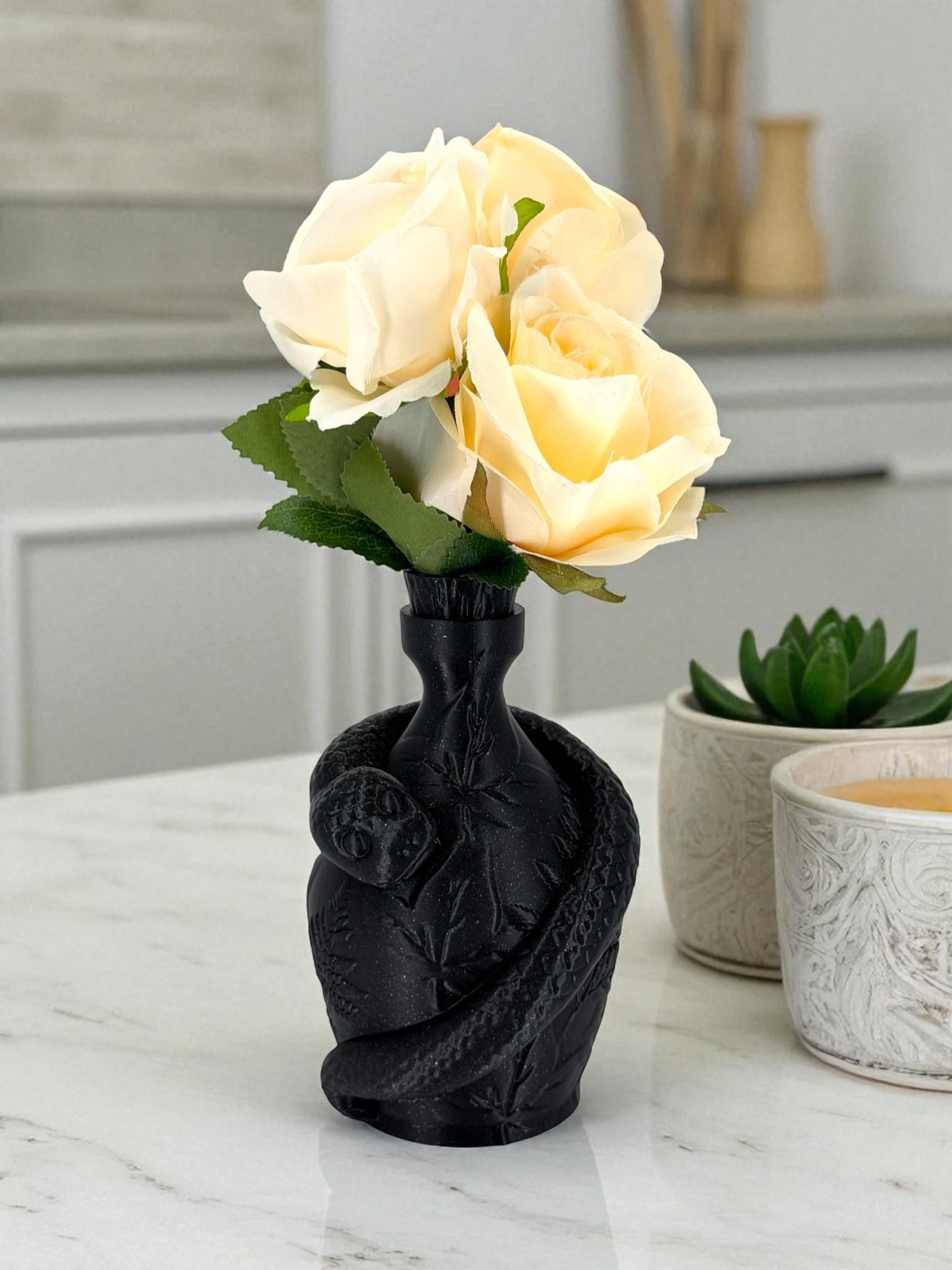 Snake Bottle Vase – Botanical Serpent Bud Vase, Textured Home Decor