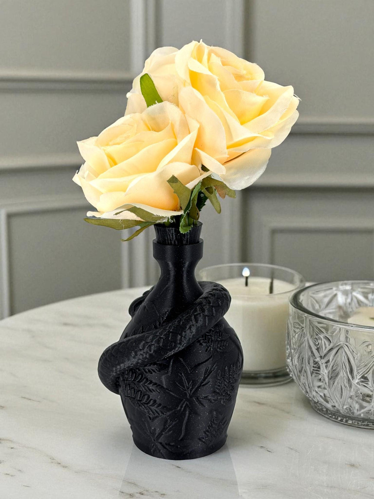Snake Bottle Vase – Botanical Serpent Bud Vase, Textured Home Decor