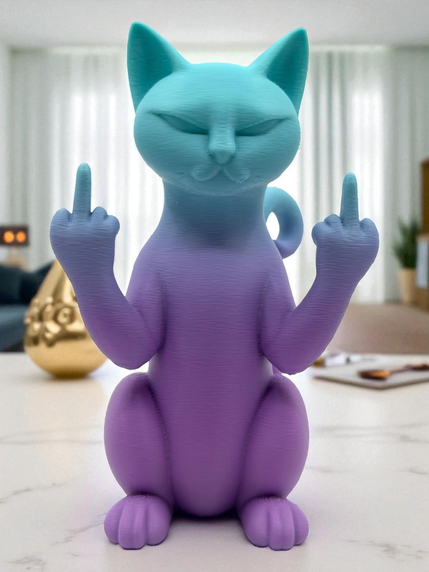 Middle Finger Cat Statue – Funny Rude Desk Decor