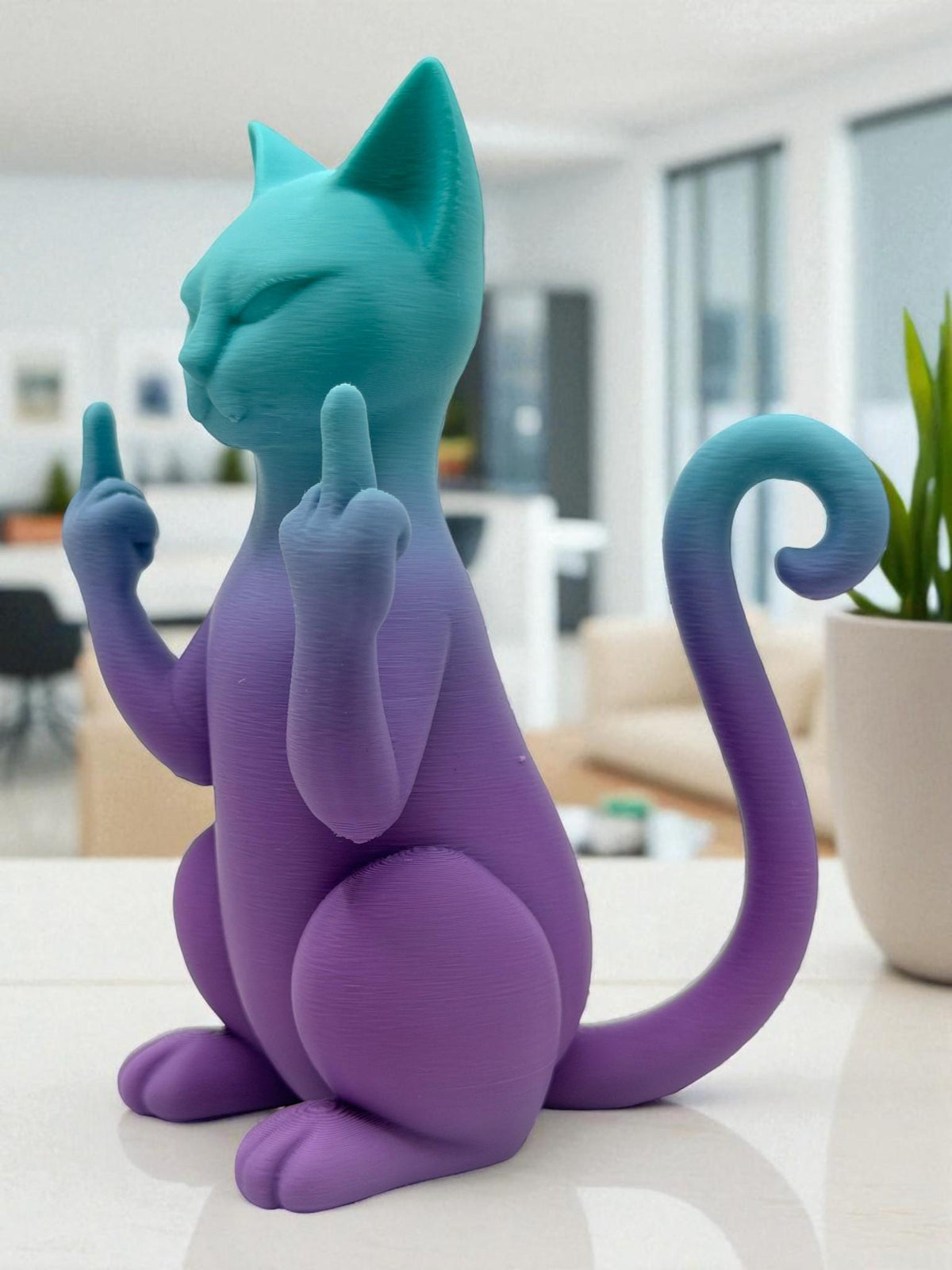 Middle Finger Cat Statue – Funny Rude Desk Decor