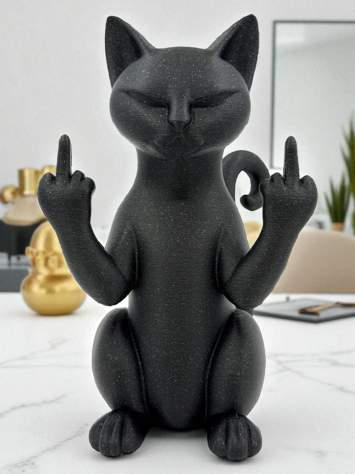 Middle Finger Cat Statue – Funny Rude Desk Decor