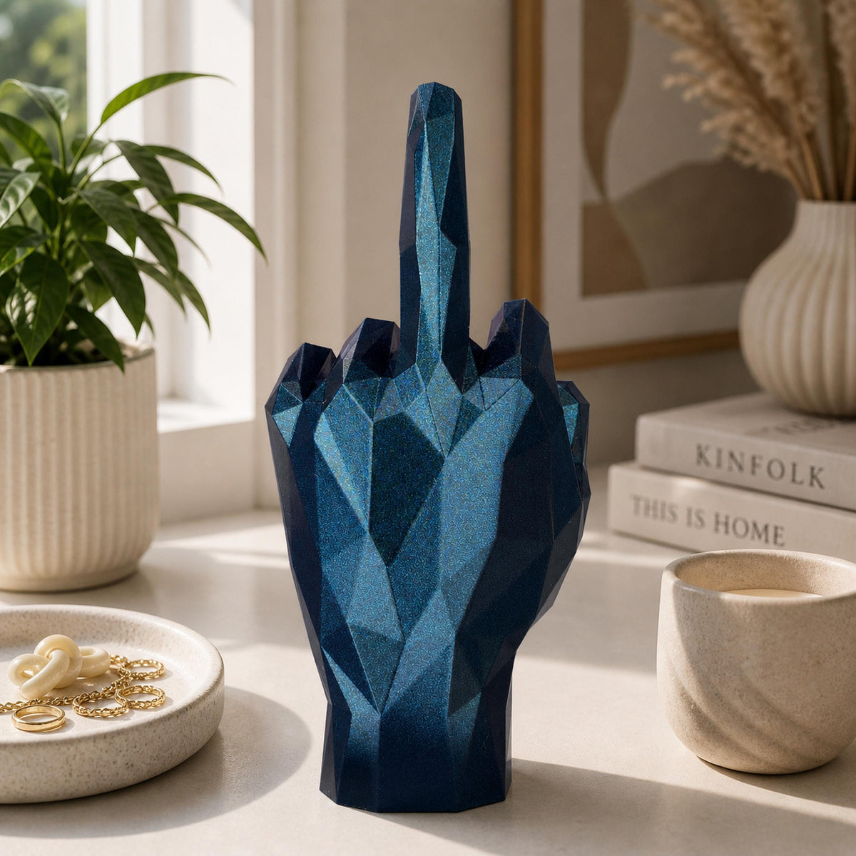 Middle Finger Ring Holder – Geometric Hand Sculpture