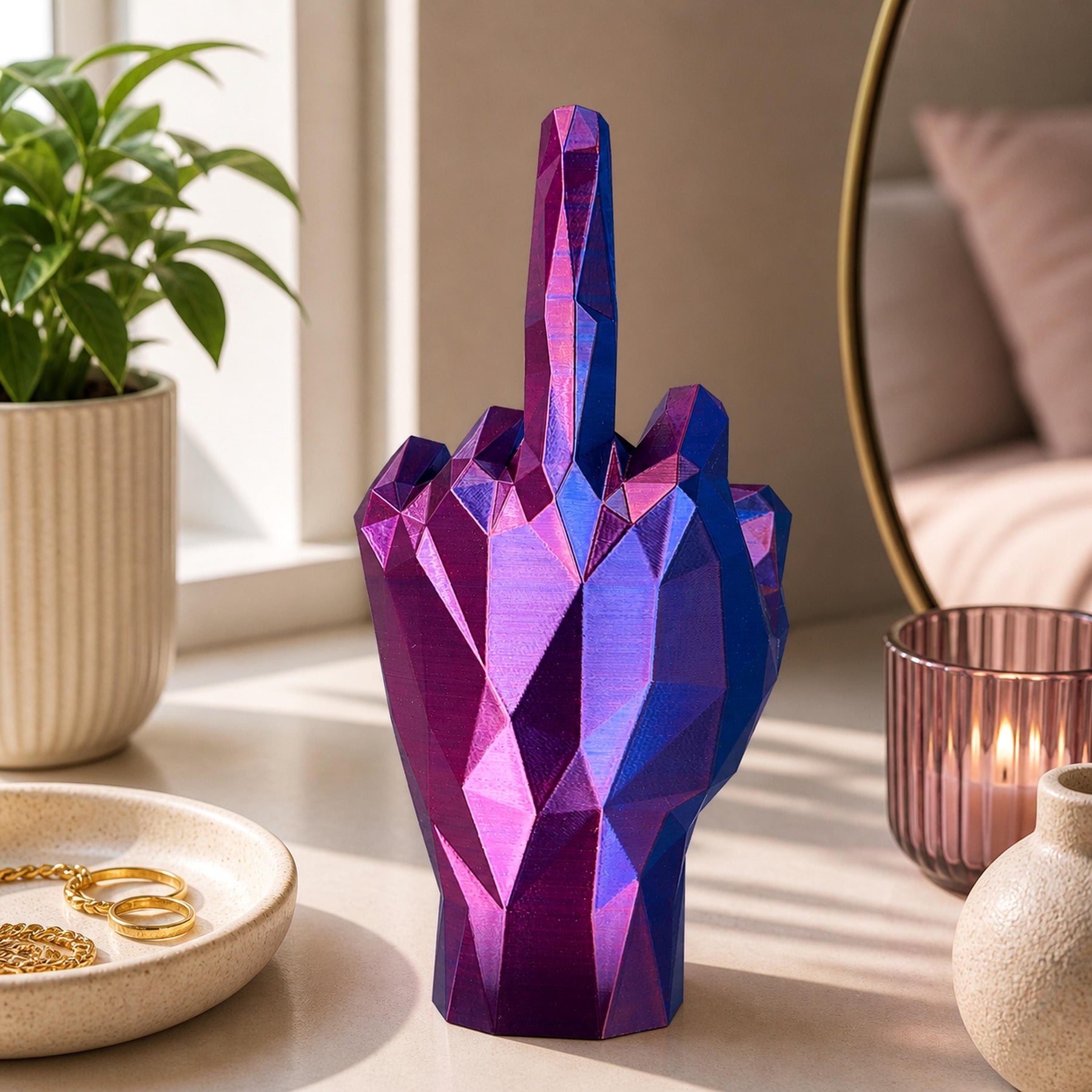 Middle Finger Ring Holder – Geometric Hand Sculpture