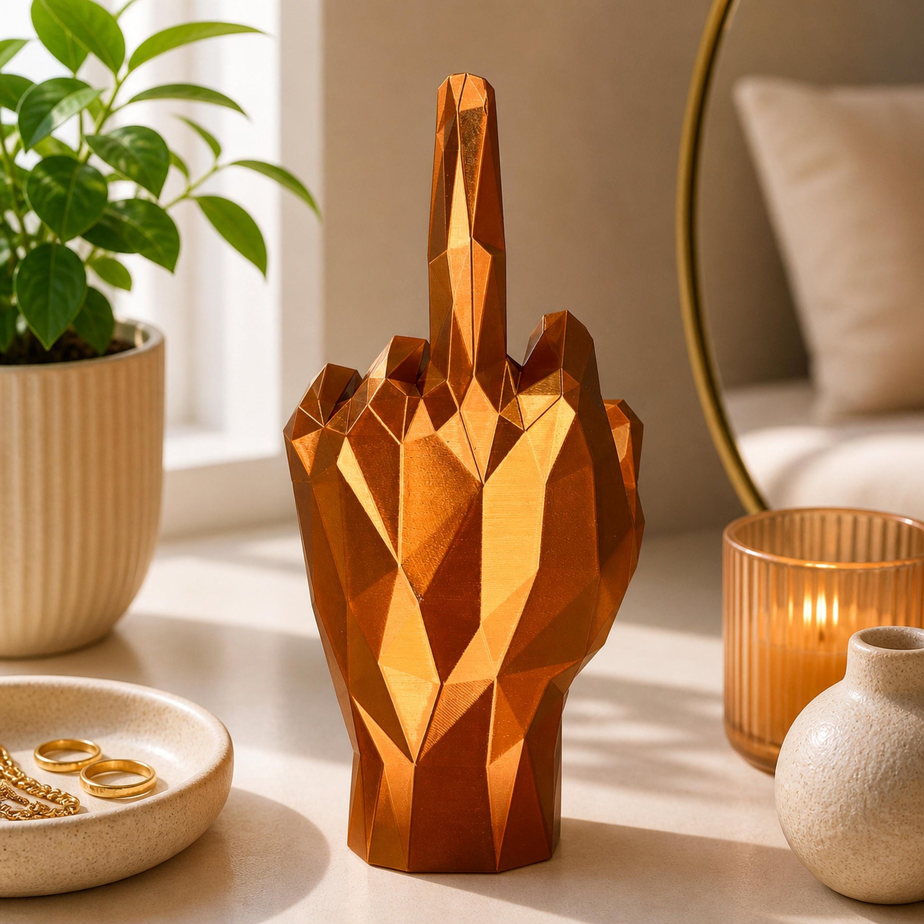 Middle Finger Ring Holder – Geometric Hand Sculpture