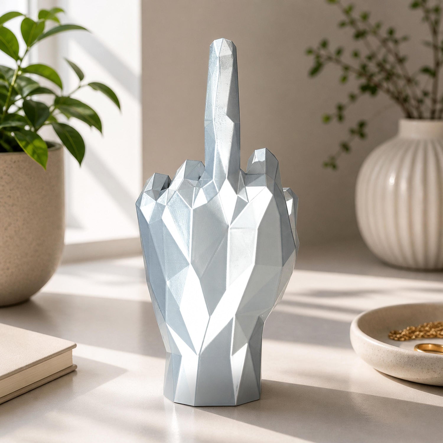 Middle Finger Ring Holder – Geometric Hand Sculpture