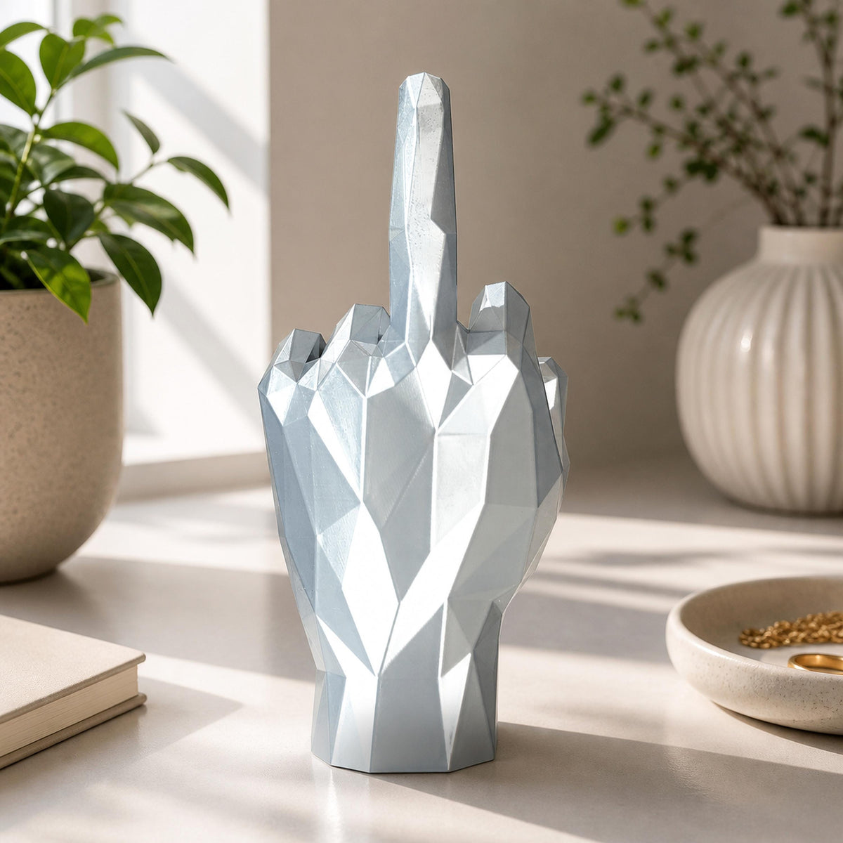 Middle Finger Ring Holder – Geometric Hand Sculpture