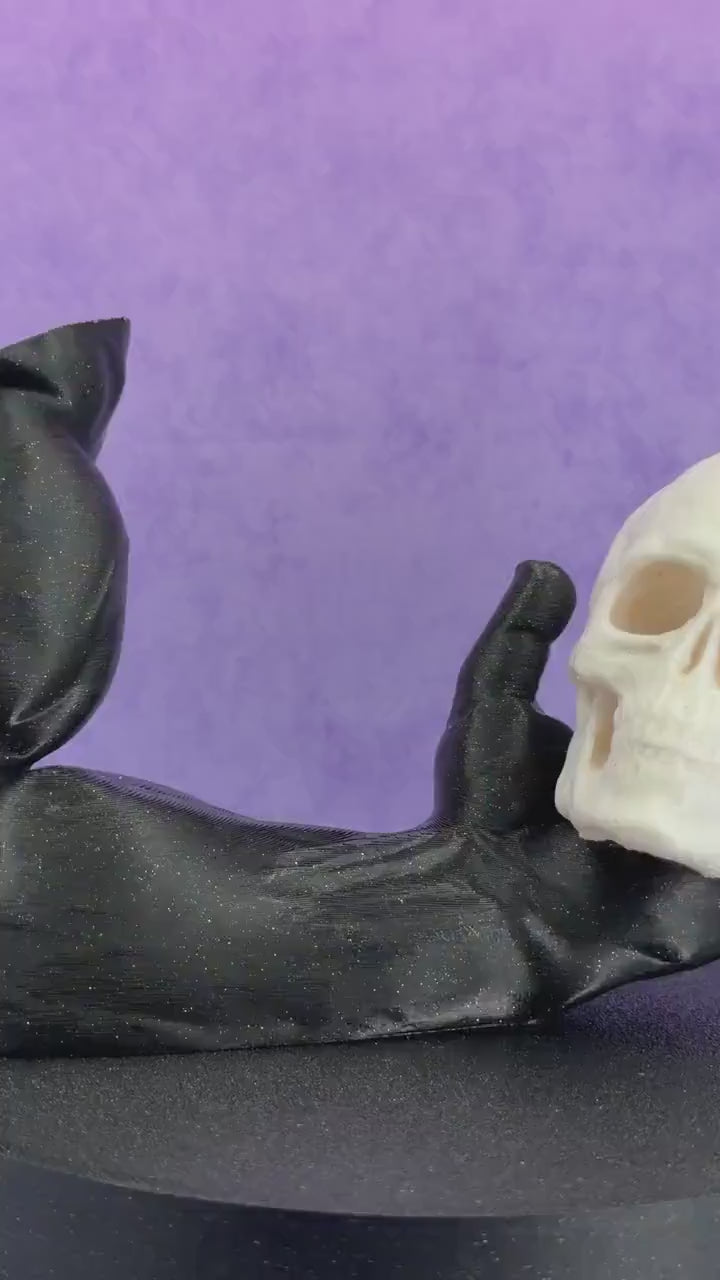 Skull in Hand Statue – Black Arm Gothic Sculpture