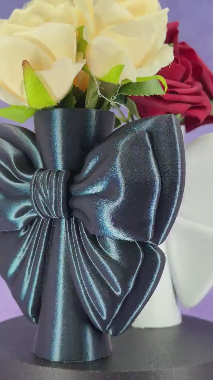 Ribbon Bow Vase – Pleated Flower Holder for Coquette Decor