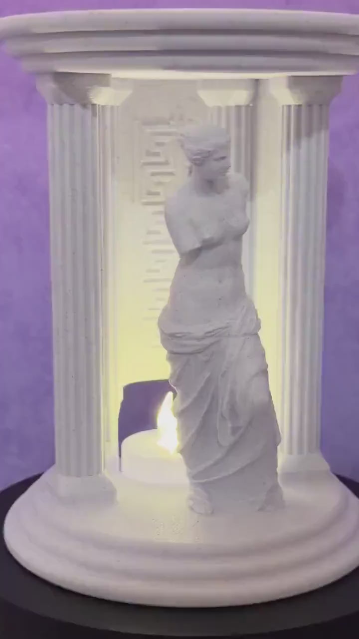 Venus Statue LED Candle Holder – Marble White Greek Temple Decor