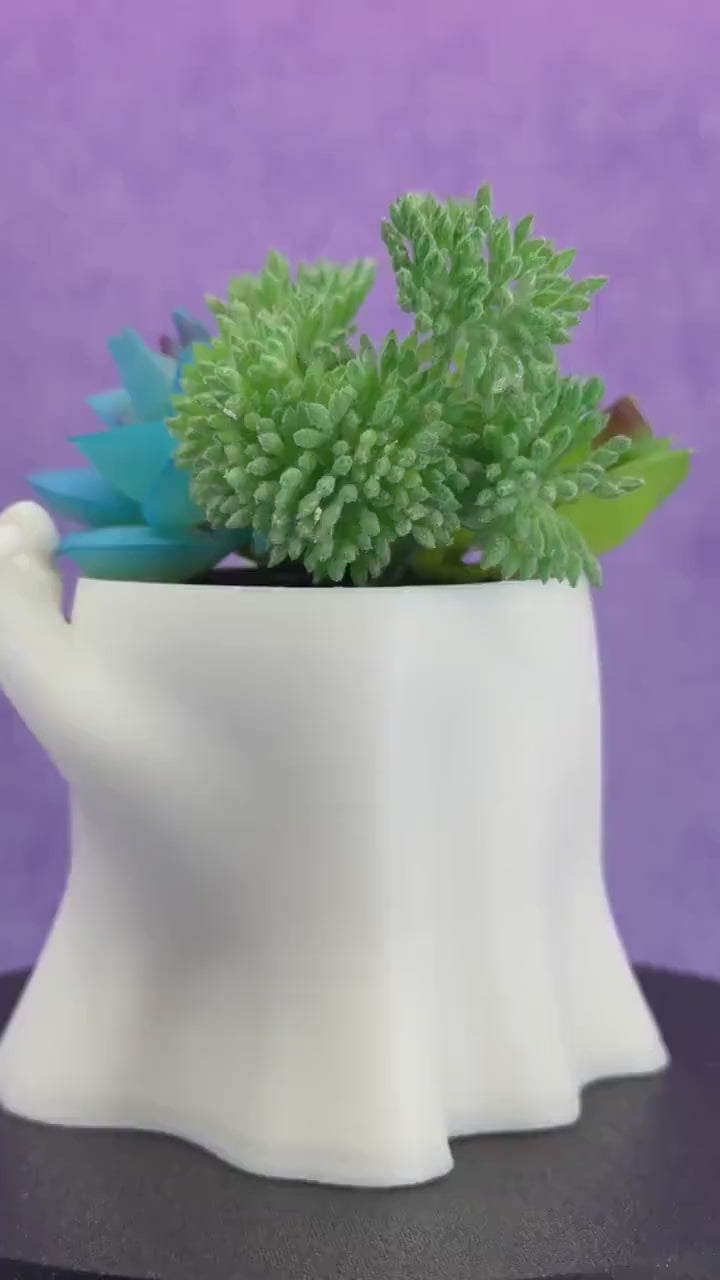 Middle Finger Ghost Planter – Funny Halloween Succulent Pot